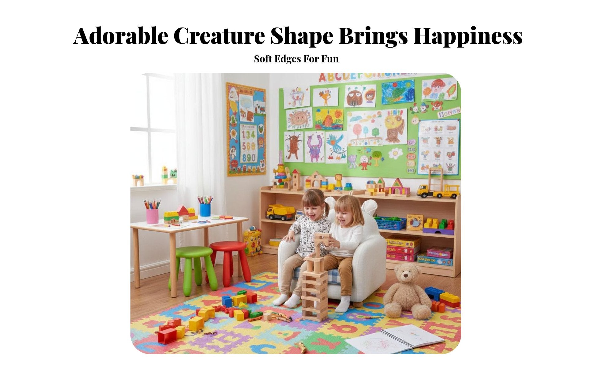 CreatureThemed Loveseat Removable and cleanable Cover kids' Furniture Cute Cartoon Design dense Foam padding for Parents
