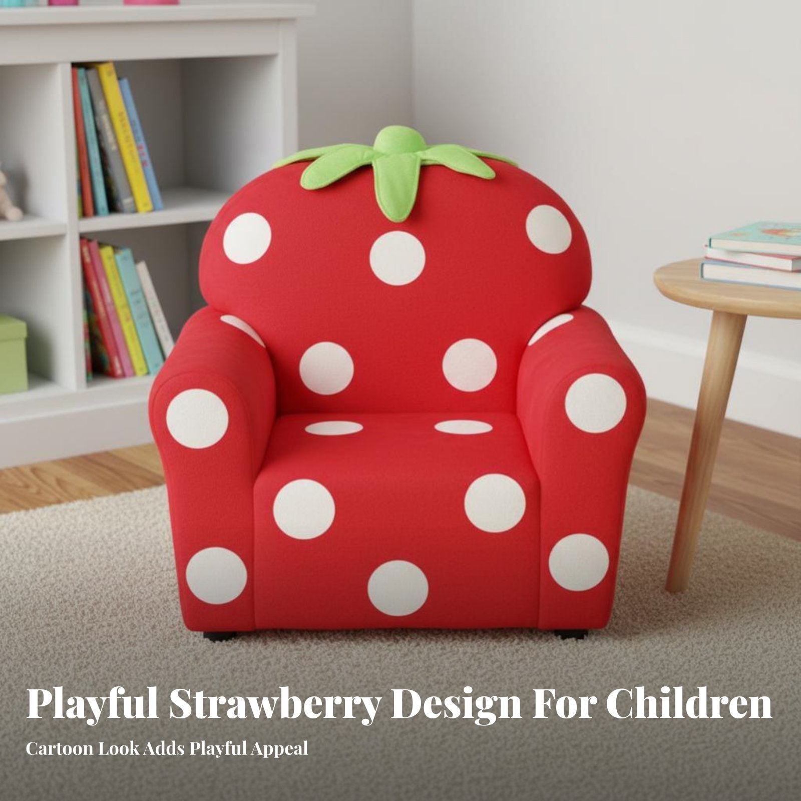 Strawberry-Shaped Chair Cartoon Design kids' Furniture Soft Upholstery Sturdy Frame for Girls, story Corner, Playroom, Bedroom