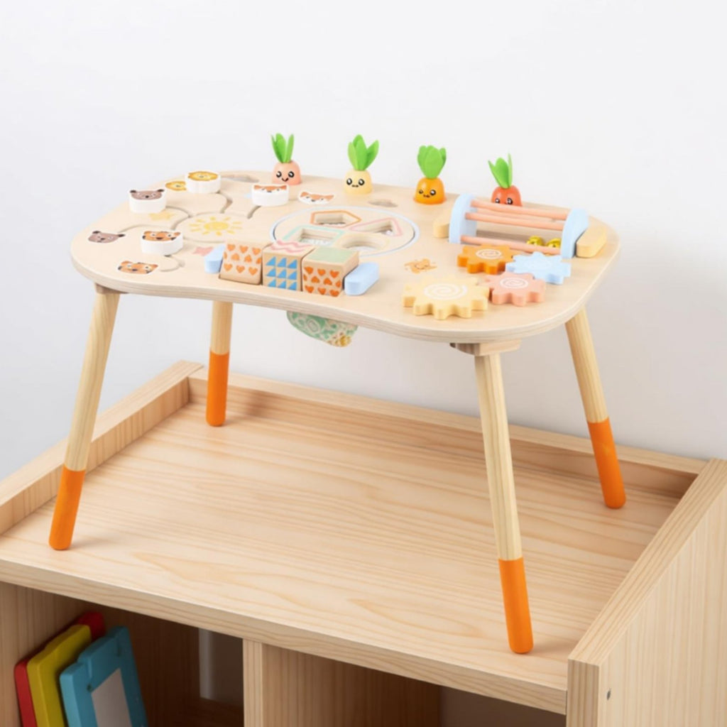 Exploratory Busy Table Smooth Edges Multifunctional Wooden Activity Sturdy Table Design Infant Toy for Young Children, Infants, Playroom