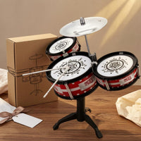 Kids Floor Drum Instrument White Drumheads Standing Toy Drum Set Black Stand