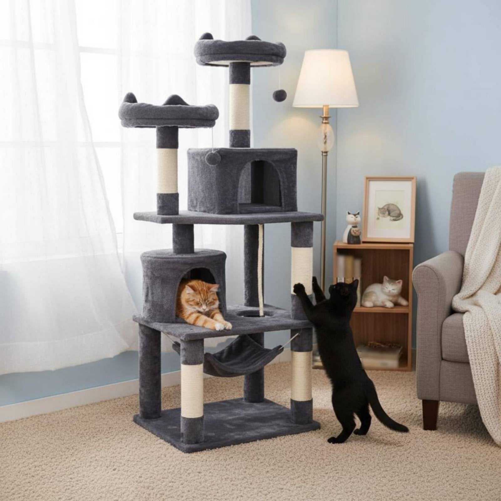 Cat Activity Center Hammock Bed Feline Retreat Elevated Cozy Soft Cover Animal Furniture for Home