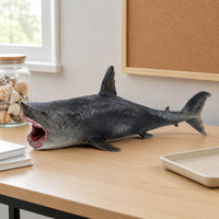 Megalodon Shark Model Detailed Dentition Open Mouth Shark Figurine Gray Black Megalodon Figurine