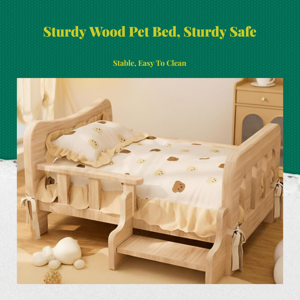 Wooden Elevated Dog Bed, Plush Mat, Indoor Comfort