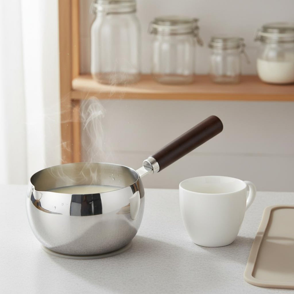 Infant Meal Cooking Pot Transparent Glass Lid Small Saucepan with Wood Handle