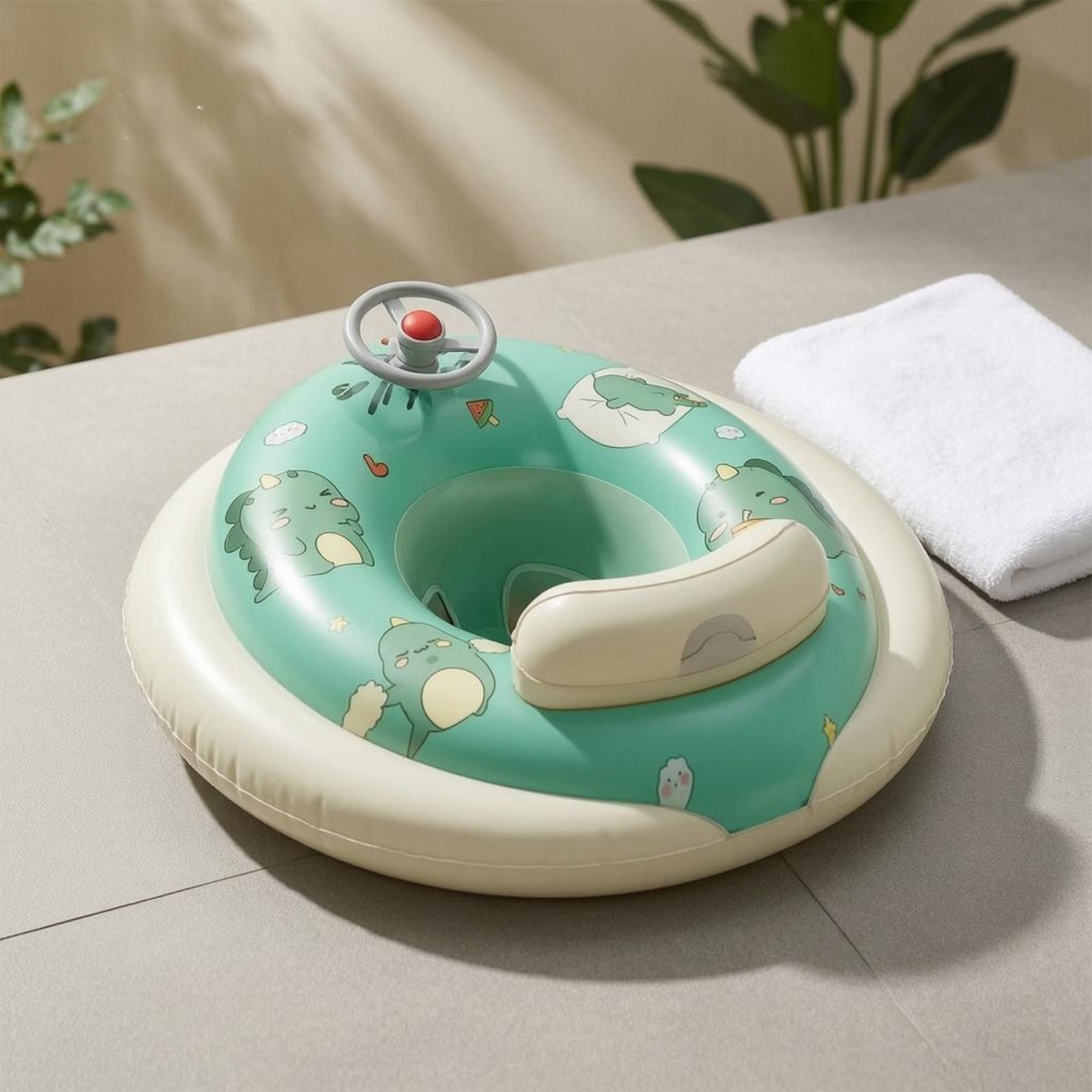 Inflatable Baby Seat Ring Press-to-Inflate-Inflate Dinosaur Baby Buoyancy Aid