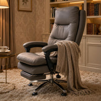 PU Leather Executives Chair Gray High Back Office Chair Upholstered for Study Room