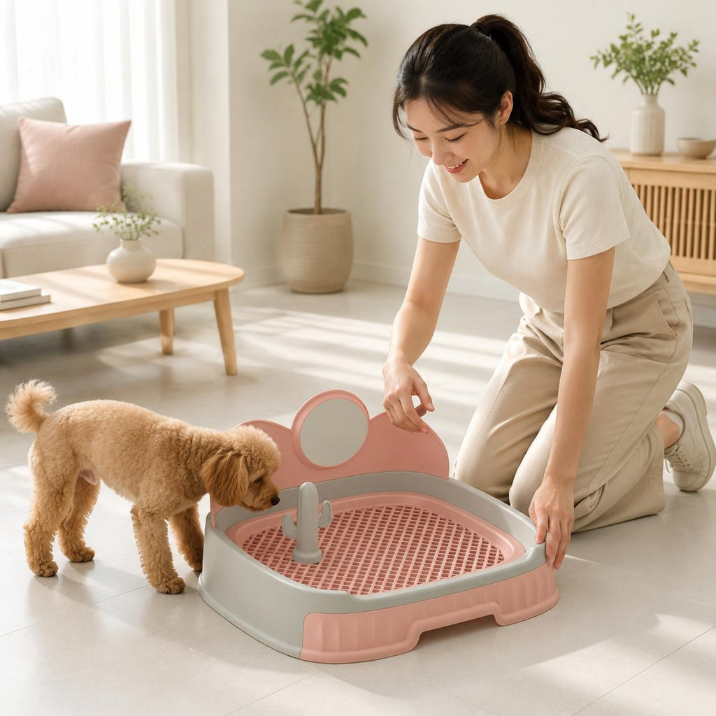 Drawer Pet Toilet Removable Grate Dog Potty Pan Raised Back Panel for Small Dogs