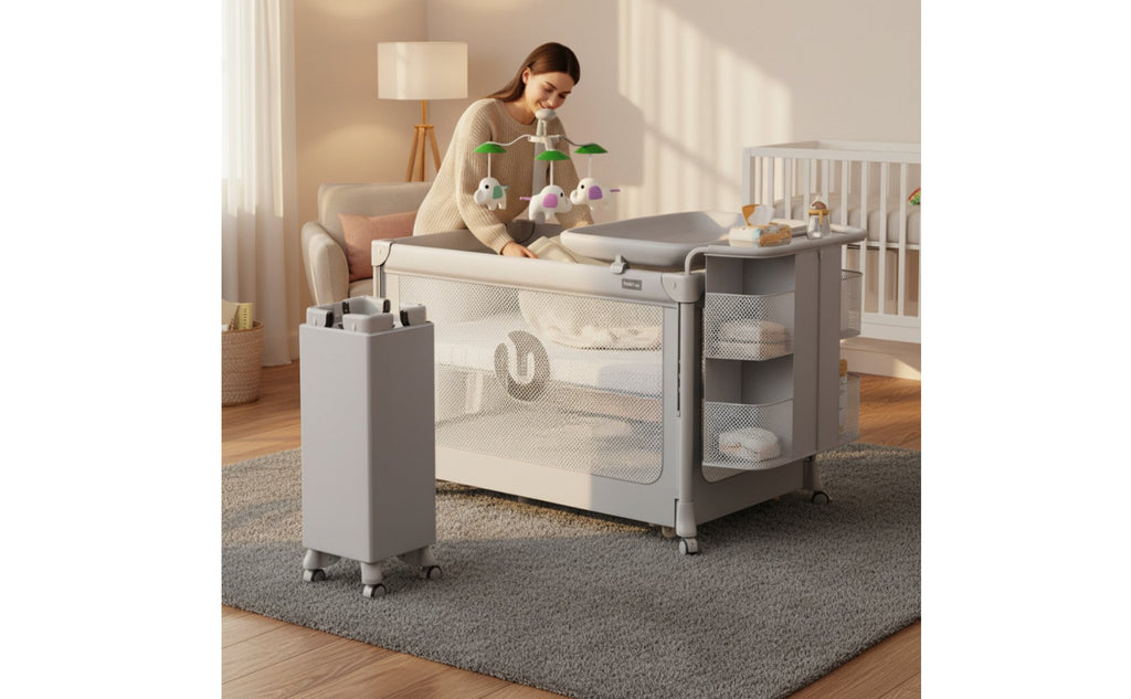 Multifunctional Baby Crib Adjustable Height Rolling Baby Bassinet for Newborns