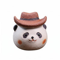 Panda Tea Pet Orange Cheek Spots Clay Panda Ornament Brown Hat