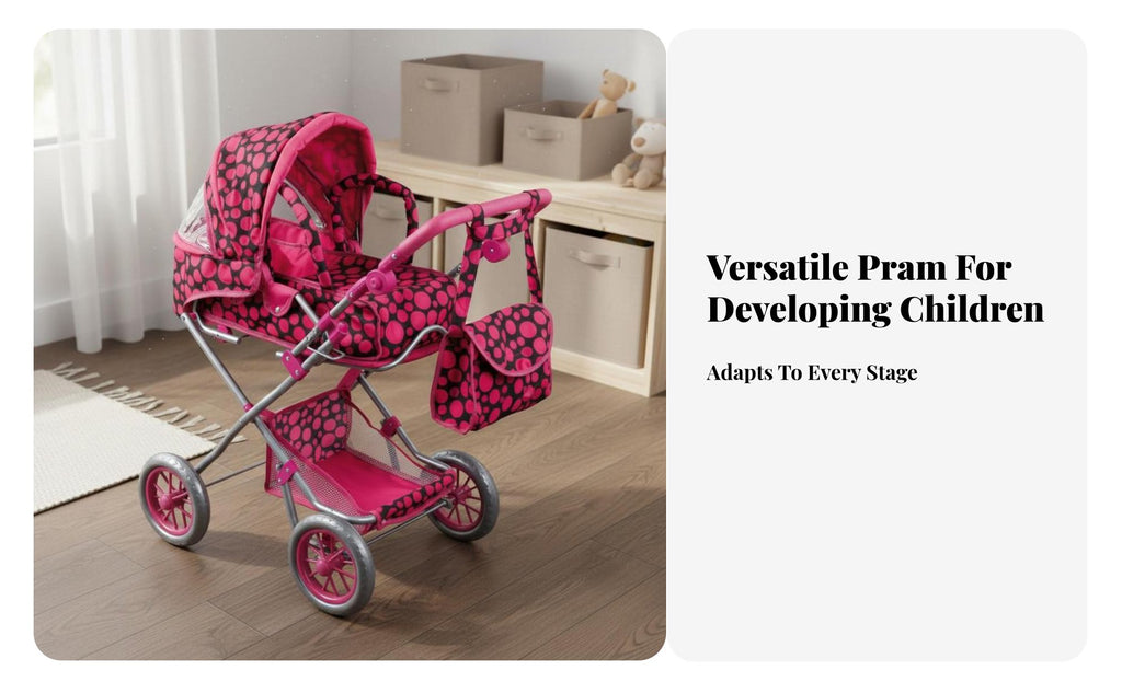 Doll Baby Carriage Realistic Design Foldable Doll Pushcart Toy Pram Child Safe Play Pushcart Lightweight for Young Children