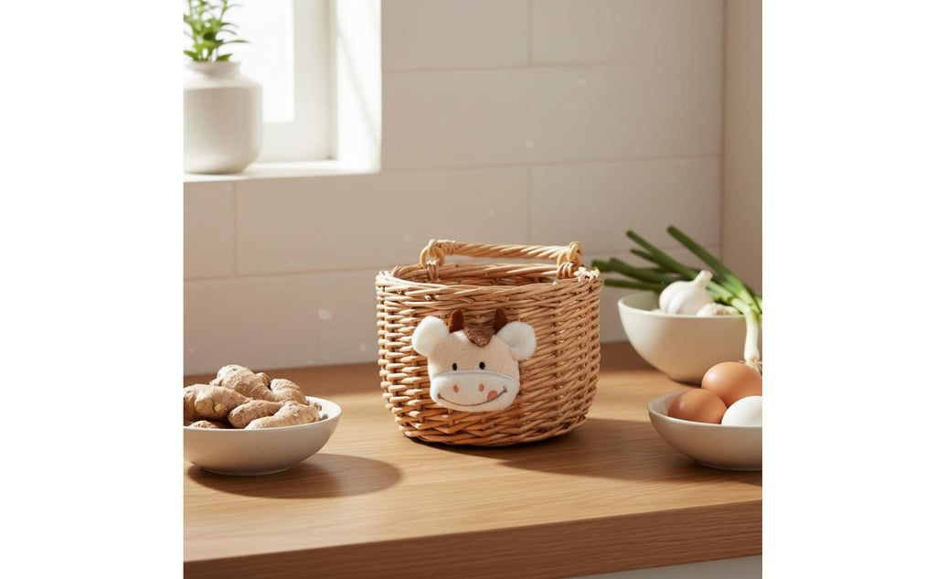 Wall Mount Rattan Basket Multi-Purpose for Kitchen, Bathroom, Kids