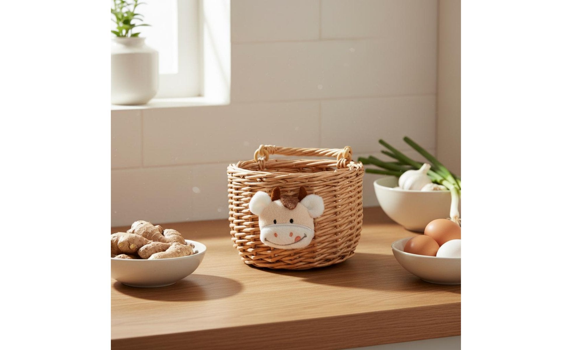 Wall Mount Rattan Basket Multi-Purpose for Kitchen, Bathroom, Kids