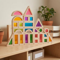 25 Pieces Wooden Building Block Set Colorful Shape Recognition Blocks