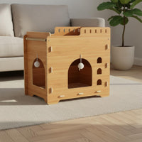 Wooden Cat Treehouse Scratcher Construction 2 Tier Cat House Easy Assembly Pet Furniture for Kittens
