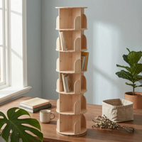 Wooden Rotating Bookshelf Floor Standing Bookcase Unit Cylindrical Furniture Storage