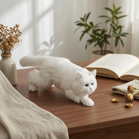 Bicolor Cat Figurine Handmade Faux Hair Cat Figurine Gift Idea Home Decor for Display