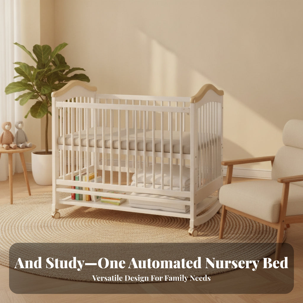 Sleeping Cot Caster Wheels Rounded Edges Movable Baby Crib Lockable Casters Adjustable Wooden Crib