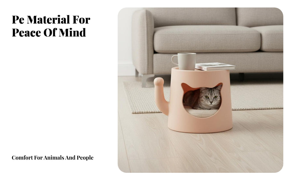 Feline Cave End Table 2-in-1 Design Enclosed Feline Bed Table Spacious Interior