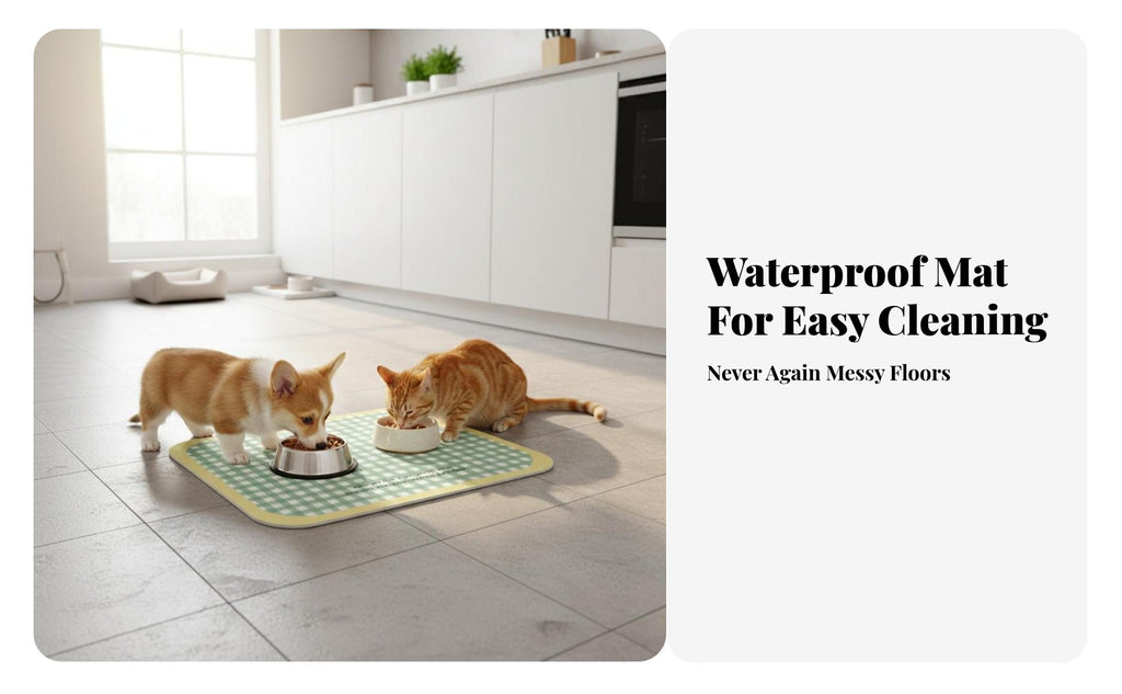 Pet Bowl Placemat Waterresistant Feeding Mat Non-Sraised border for Indoor, Kitchen