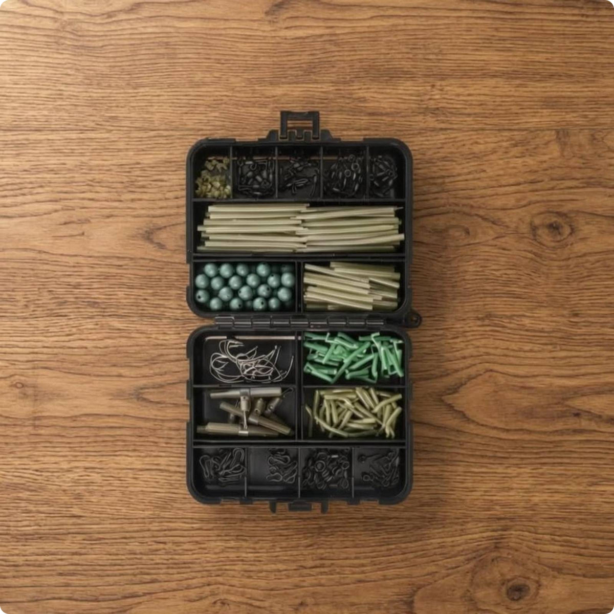 408 Pieces Carp Angling Equipment Kit Sorted Compartments Hook Holder and Bead Kit Quick Change Swivels Fishing Hook Accessory Set