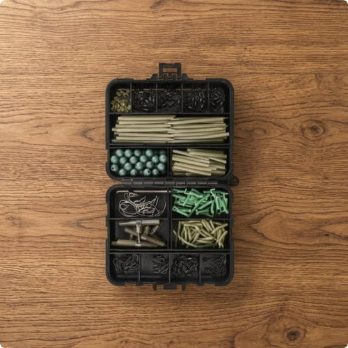 408 Pieces Carp Angling Equipment Kit Sorted Compartments Hook Holder and Bead Kit Quick Change Swivels Fishing Hook Accessory Set