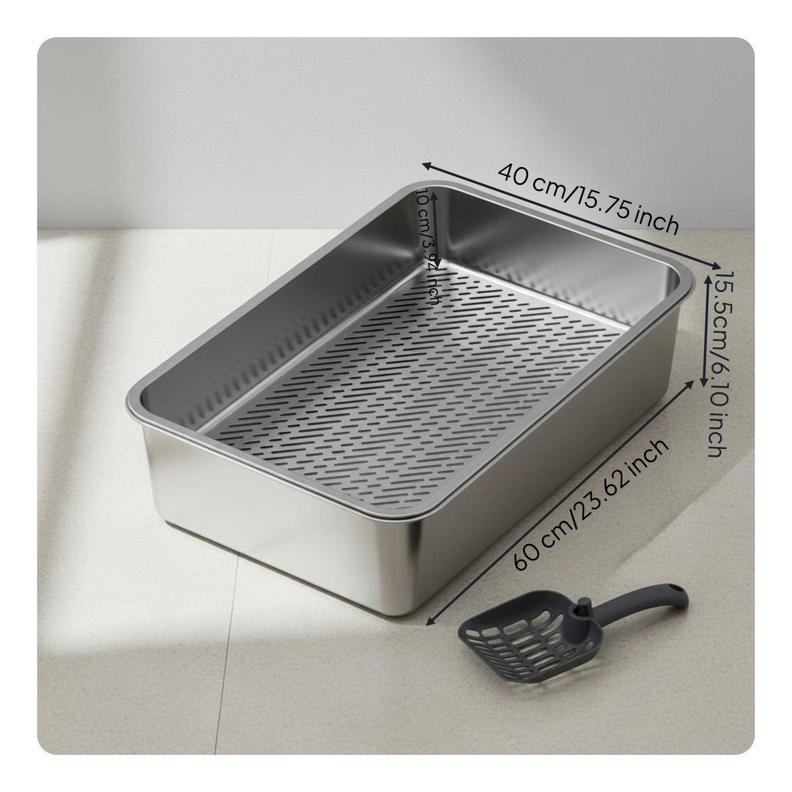 Stainless Steel Sifting Litter Box Easy to Clean Pet Supplies Long-Lasting