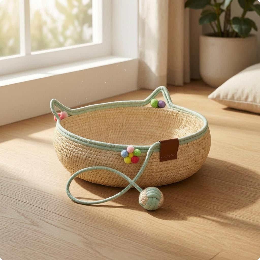 Round Woven Kitten Bed Scratch-Resistant Braided Rope Kitten Bed Scratchable