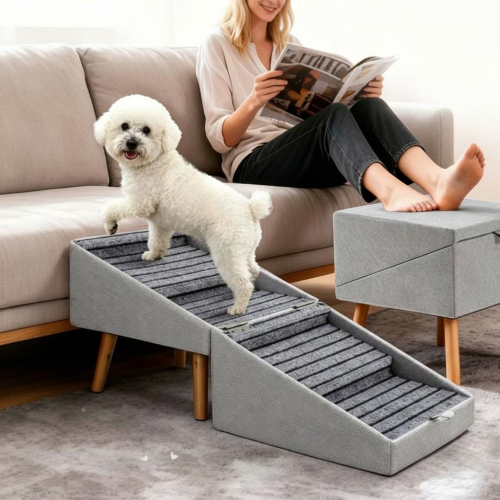 Foldable Dog Stairs Large Size Foldable Pet Stairs Easy to Clean Animal Gear for Young Dogs, Bed, Sofa