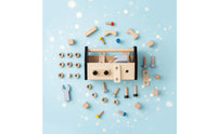 Wooden Toy Toolbox Pretend Play Kids Carpenter Tool Set Polished Rounded Edges