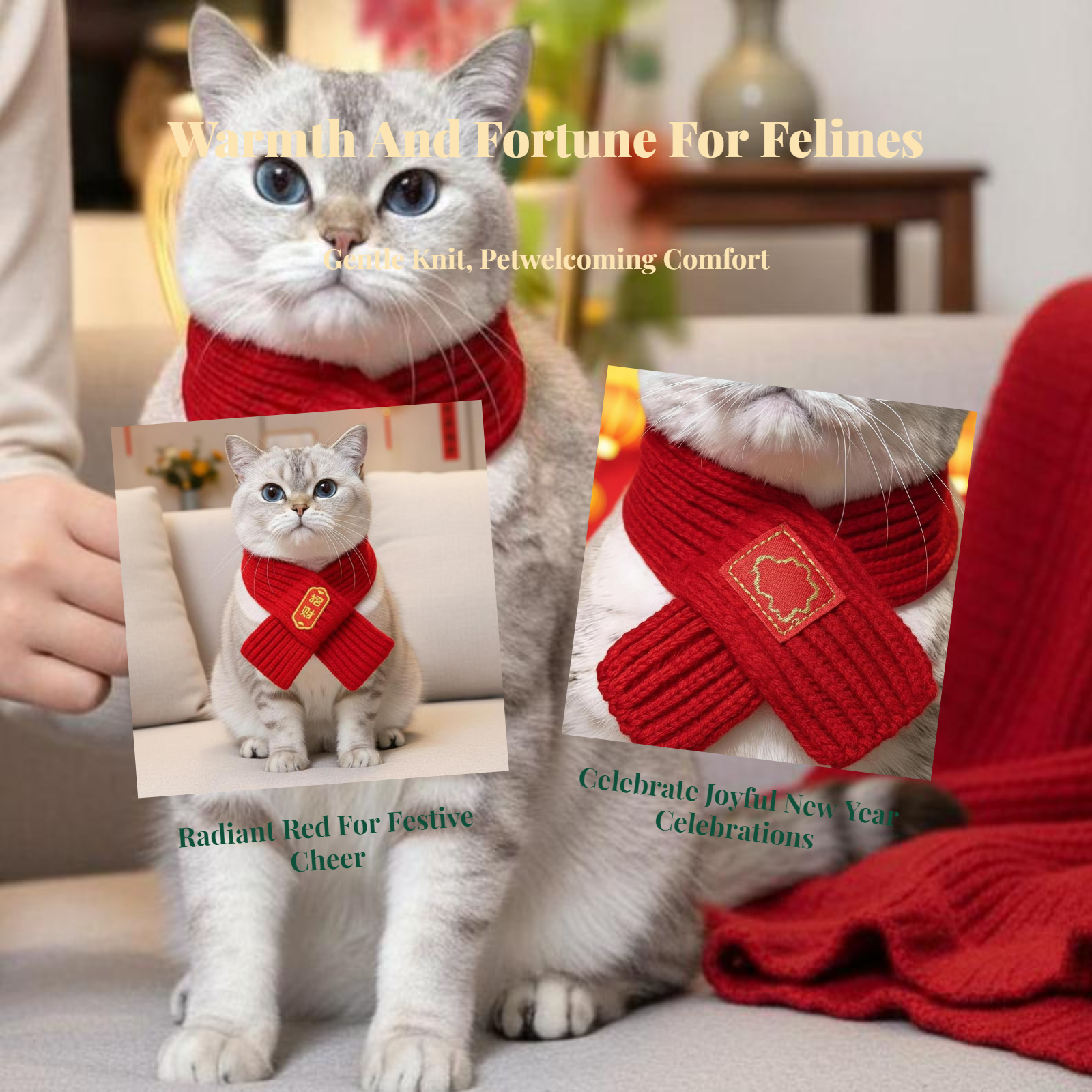 Cat Scarf, Red Pet Accessory for Seasonal Photo Shoots