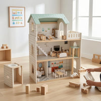 Multi Level Dollhouse Miniature Furniture Furnished Doll House Role Playing Wooden Play House for Children