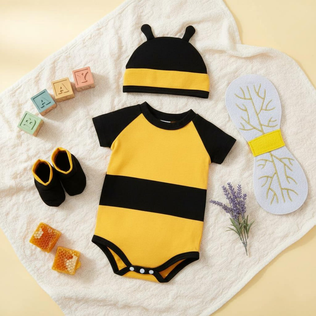 4 Pieces Newborn Bee Outfit with Flutter Attachments Initial Birthday Gift