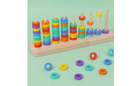 Wooden Hoop Stacker Counting Wooden Rainbow Hoop Toss Toy Fine Motor Skills