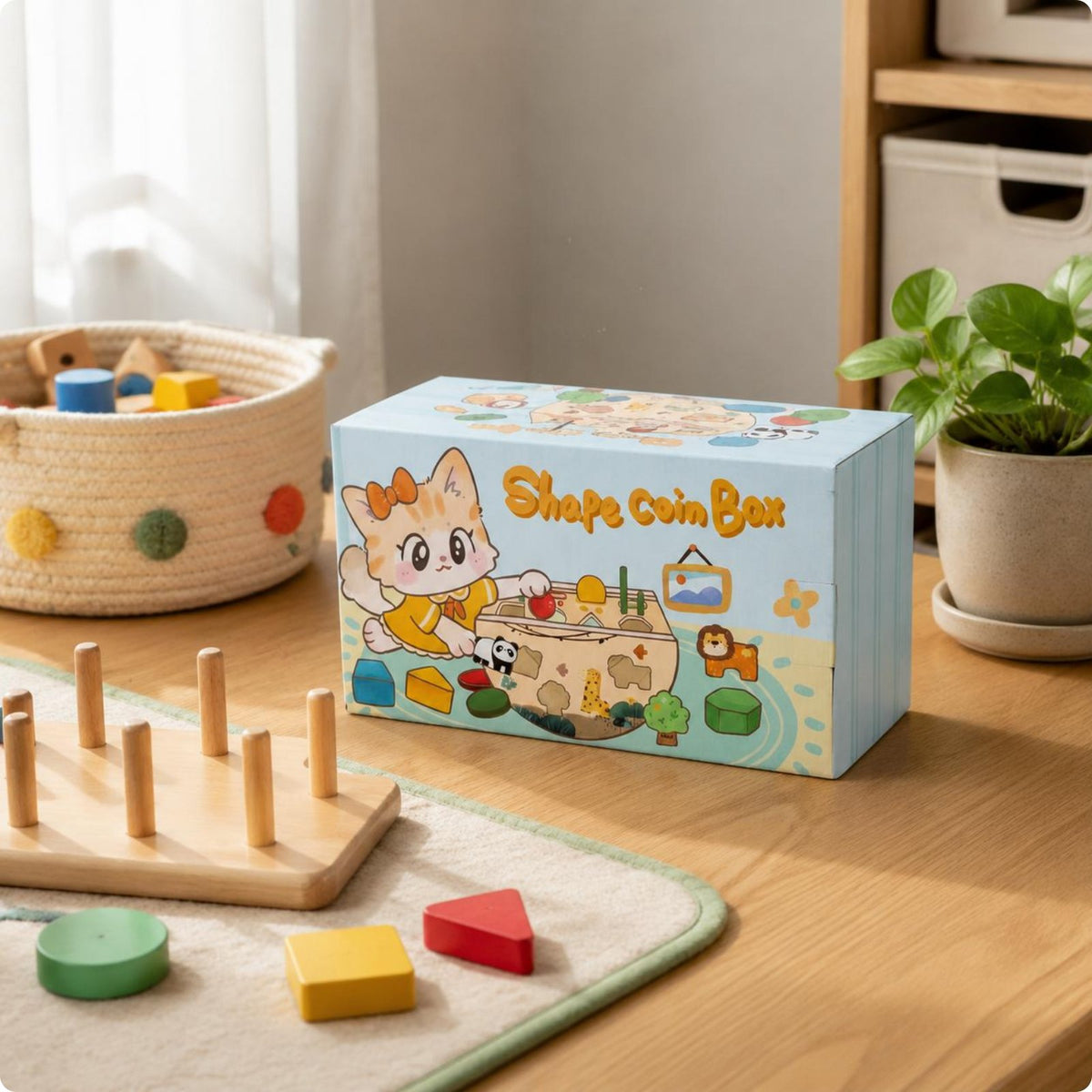 Wooden Shape Sorting Box Stacking Cognitive Toy Box Hand-Eye Coordination