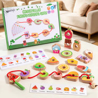 Stringing Educational Play Wooden Bead Puzzle Focus Training Wooden Threading Game for Preschoolers, Home, Preschool, Classroom