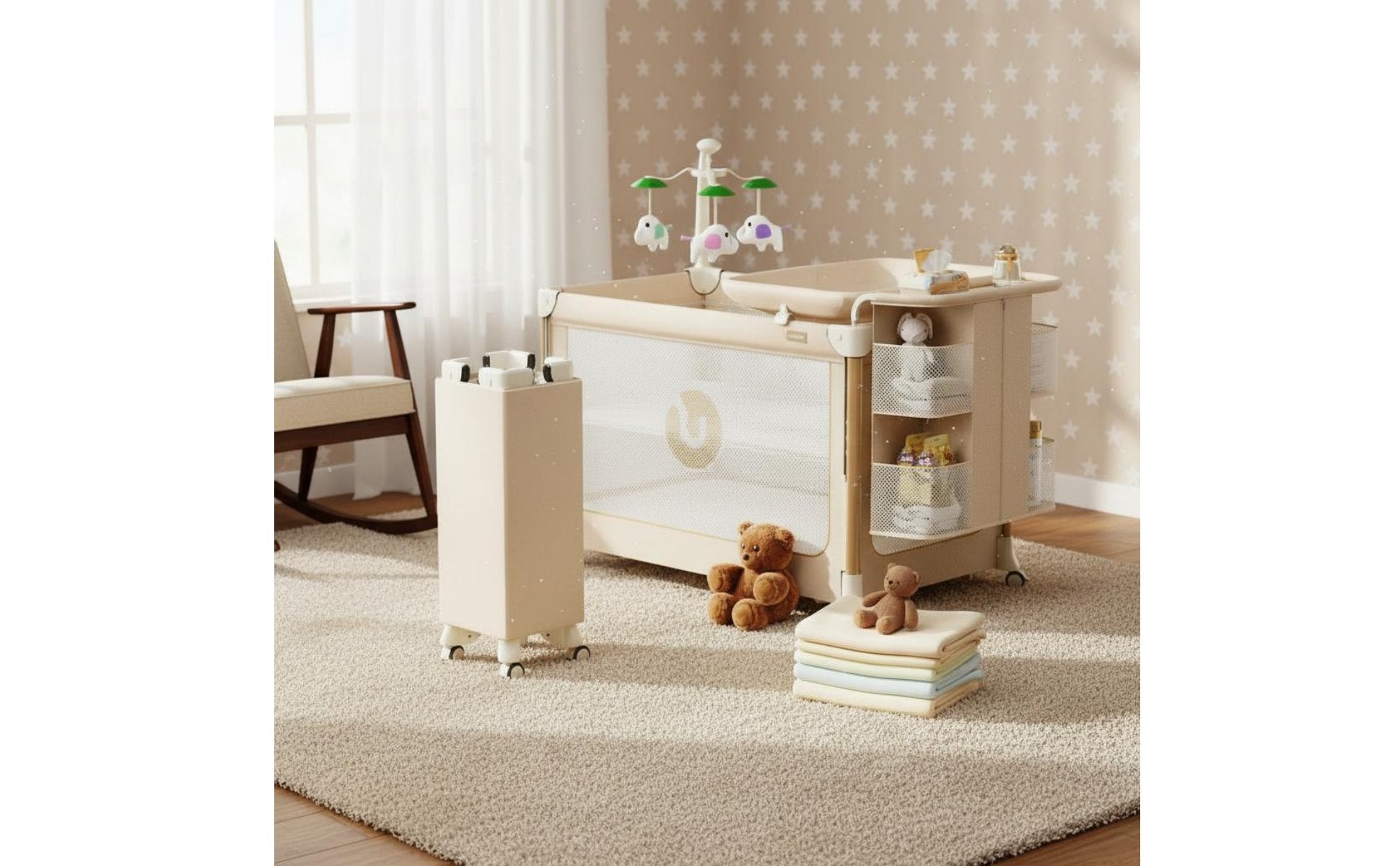 Multifunctional Baby Crib Adjustable Height Rolling Baby Bassinet for Newborns
