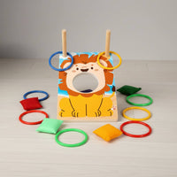 Wooden Hoop Toss Game Cartoon Print Child Play Kit Family Fun for Birthday Party