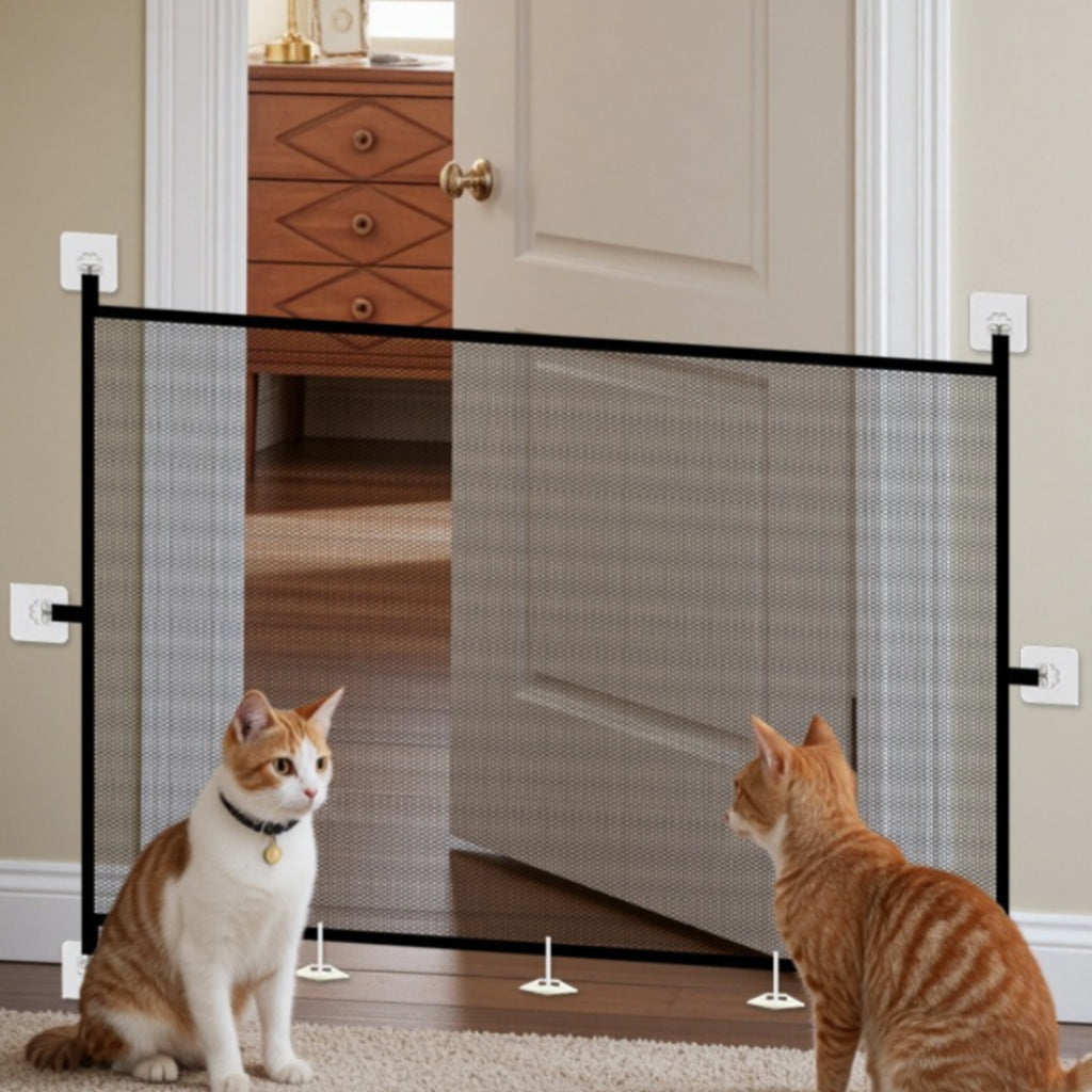 Mesh Pet Barrier Panel Black Frame Rectangular Mesh Gate Panel White Hardware