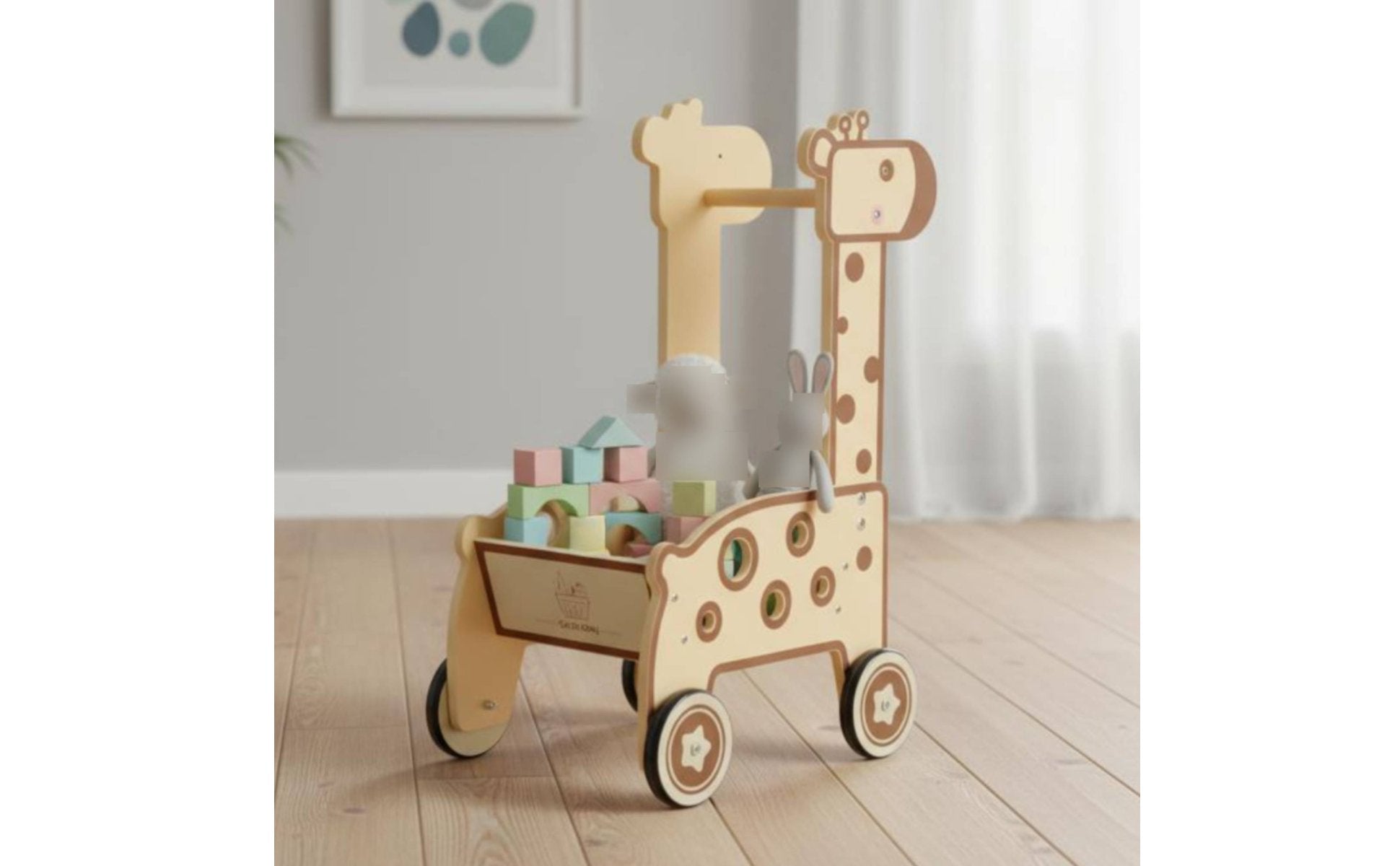Wooden animal Pusher Educational animal Shopping Cart Sturdy Wood Wooden Shopping Cart for Walking Practice