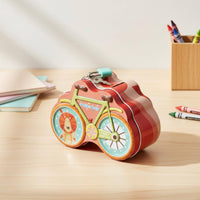 Cycle Shaped Piggy Bank Great Gift Idea Cartoon Change Bank with Lock Promotes Saving Routines Lockable Animal Tin for Kids, Children