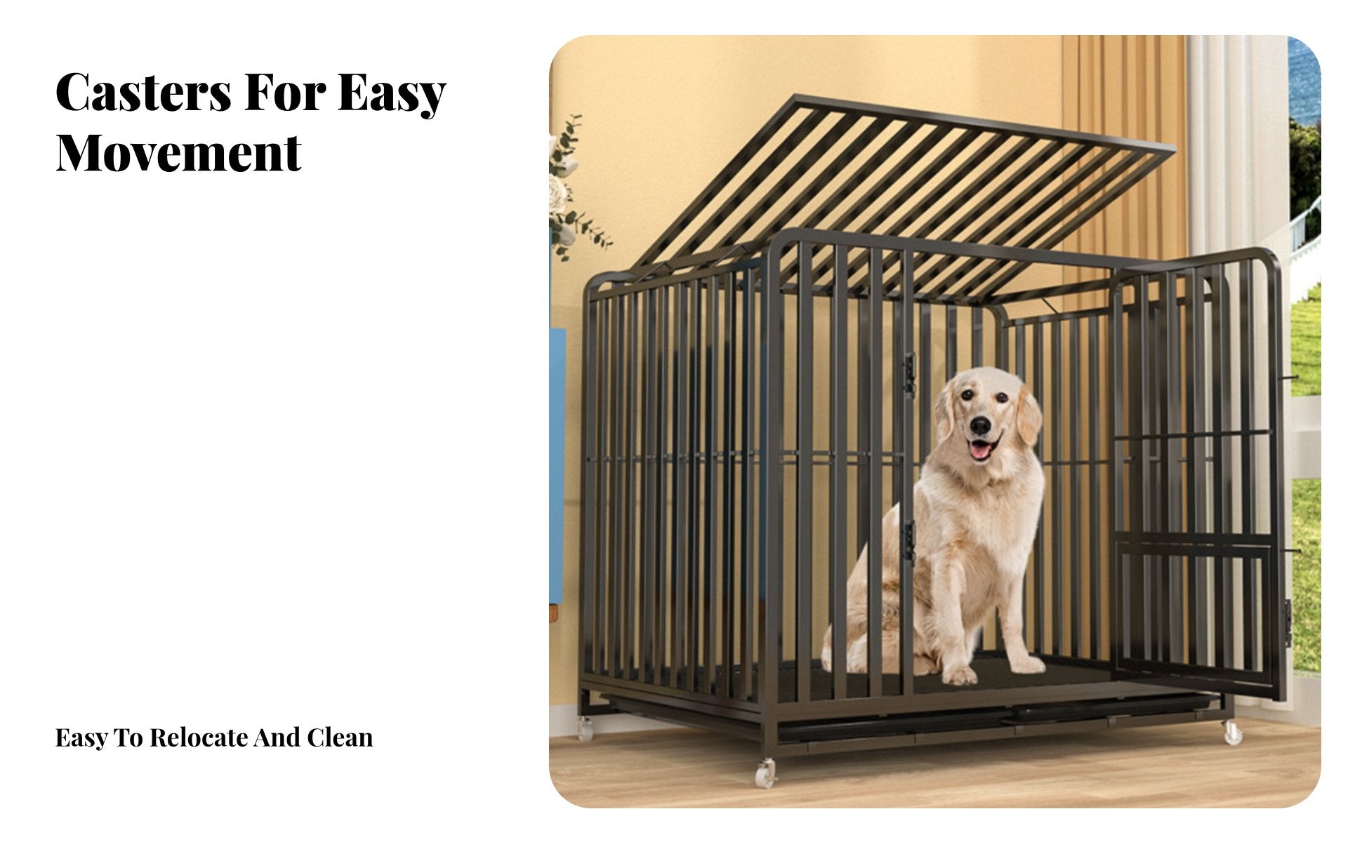 Removable Tray Heavy-Duty Dog Crate Spacious Interior Rolling Metal Bar Enclosure Easy to Clean Pet Enclosure Chew-Resistant-Proof for Owners of Large Dogs, Breeders, Kennel Operators, Indoors, Indoor, Outdoors, Outdoor