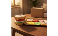 Wooden Sandwich Stacking Toy Cartoon Face Pretend Play Sandwich Rounded Corners