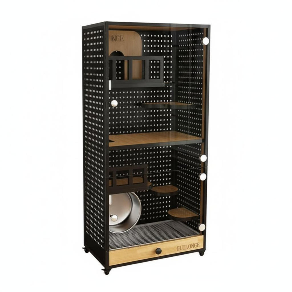 With Cooling System Chinchilla Villa Luxury Cabinet Design Indoor Pet Enclosure ampleLarge Space Small creature Habitat Ventilated Pegboard for Living Room, Bedroom, Home