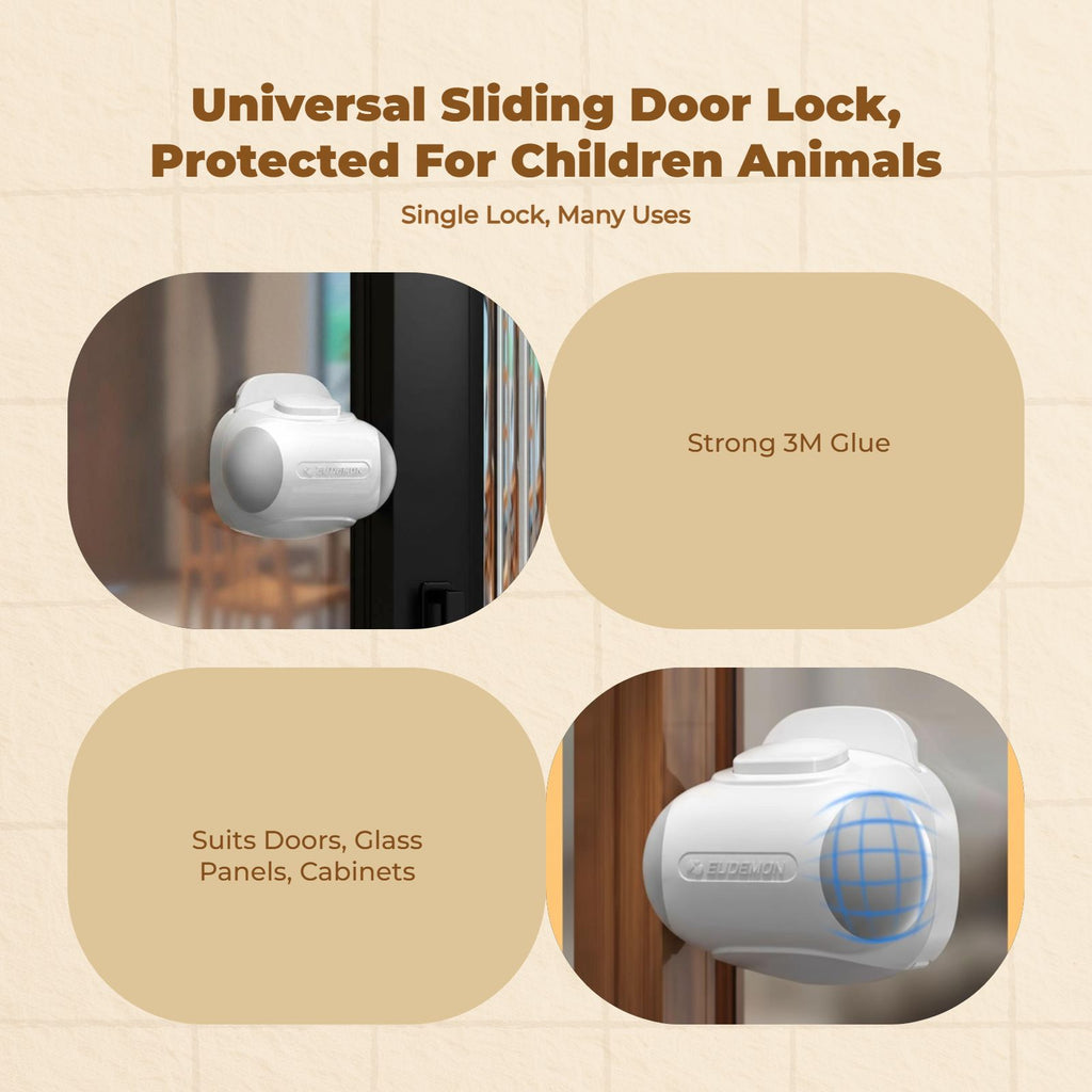 Kid Security Lock, Sliding Door Latch, Adjustable Cabinet Lock, Infant Proofing, Easy to Install, U-Shaped, Childproof Protection