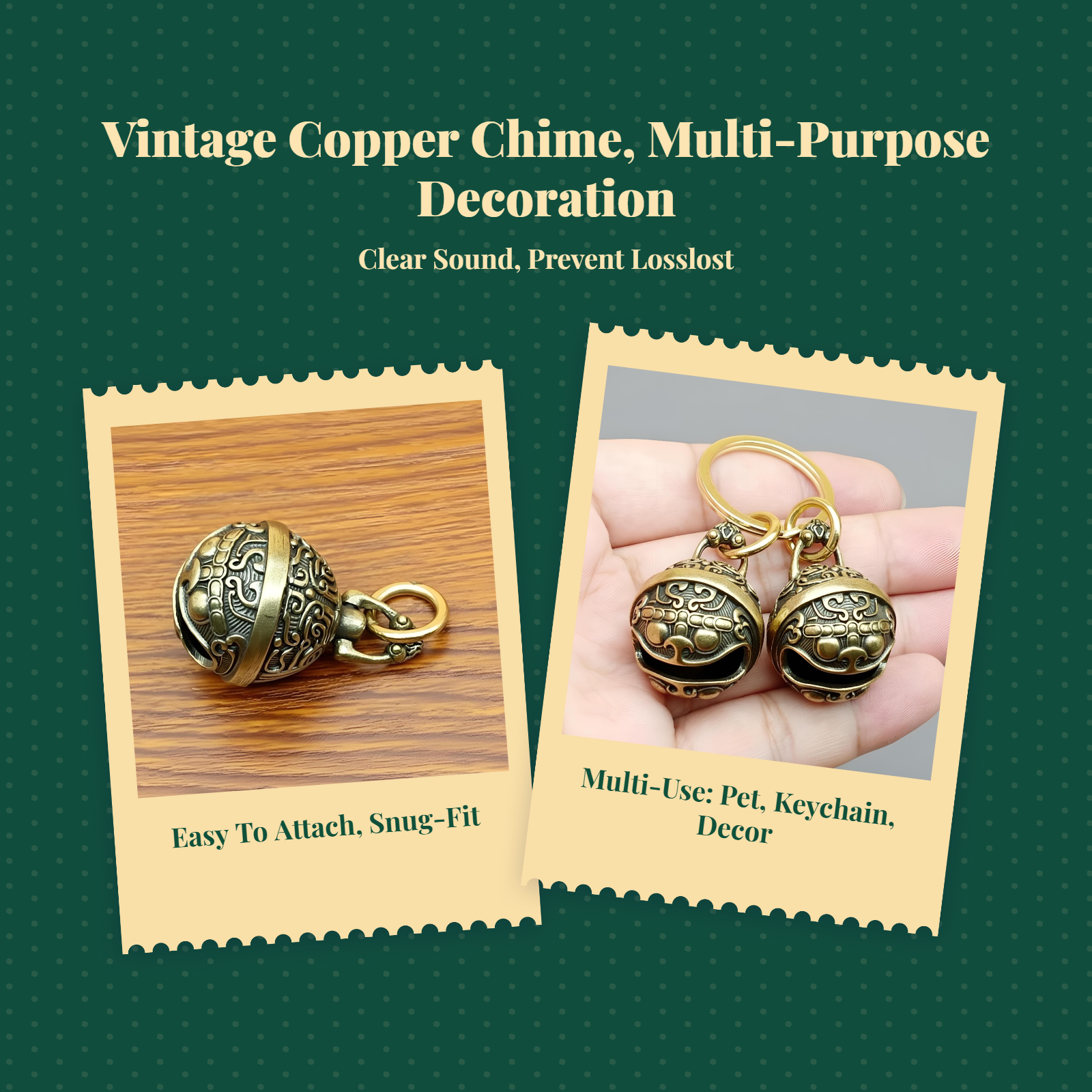 Copper Pet Bell, Leash & Collar Decoration, Anti-Loss, Metal