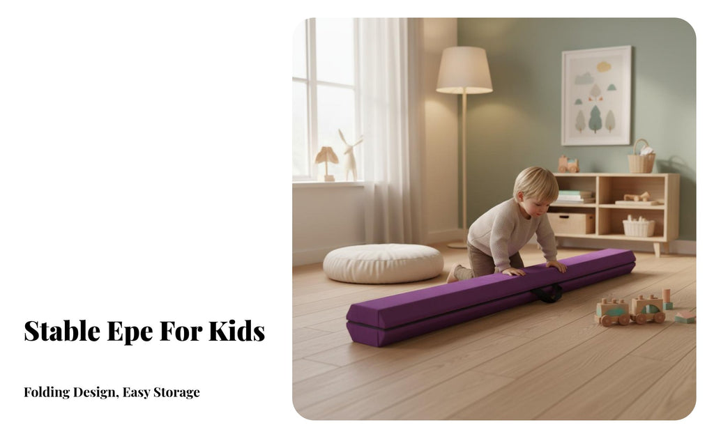 Lightweight Foldable Balance Beam Cushioned Padding Folding Balance Beam Non-Slip Base High Density Foam for Children, Toddlers, Beginners, Training, Playroom, Studio, Backyard