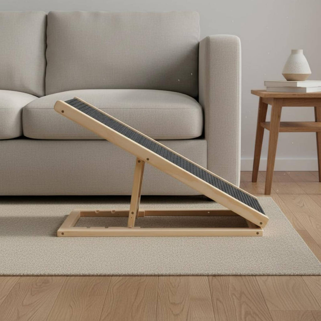 Adjustable Wooden Pet Ramp Sturdy Wood Frame Foldable Dog Stairs Foldable Dog Ramp Strong Load-Bearing Wooden Pet Ladder