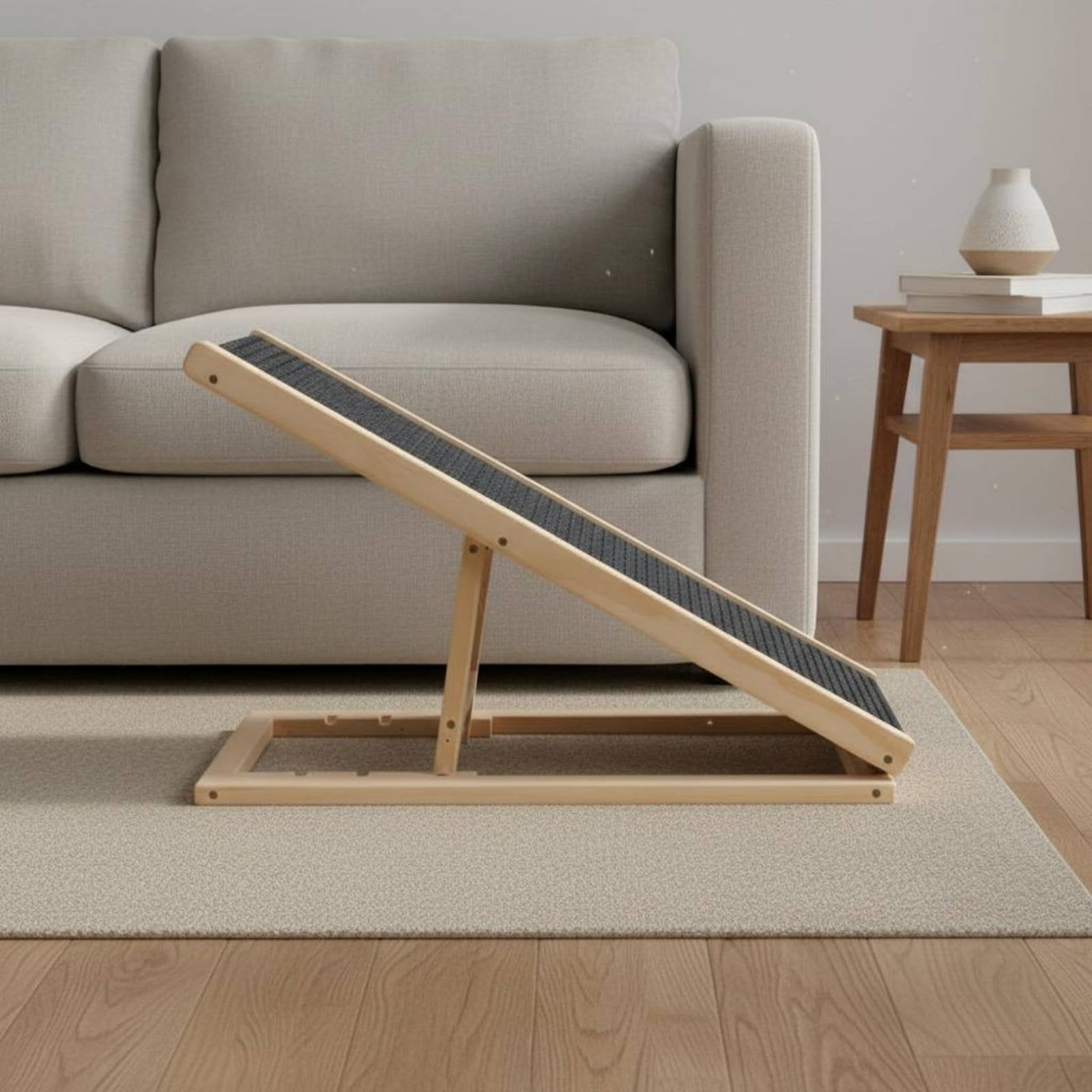 Adjustable Wooden Pet Ramp Sturdy Wood Frame Foldable Dog Stairs Foldable Dog Ramp Strong Load-Bearing Wooden Pet Ladder
