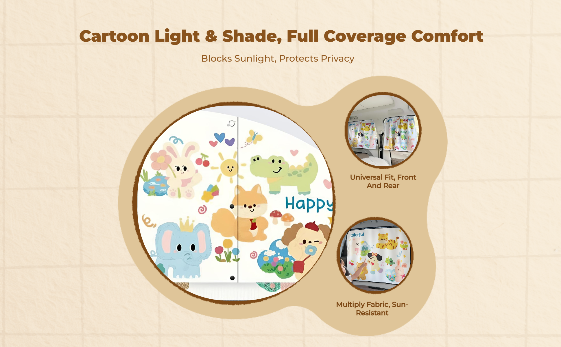 Car sun & cover screen, Solar Protector, magnetized Attachment, Privacy, Universal Fit, Side pane sun shield for infant, Kids, animals