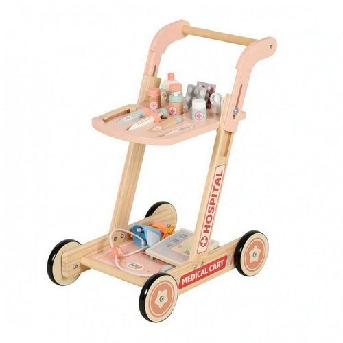 Children'examination Cart Toy Interactive Accessories Pretend Play Medical Cart Smooth Edges Wooden Physician Play Set